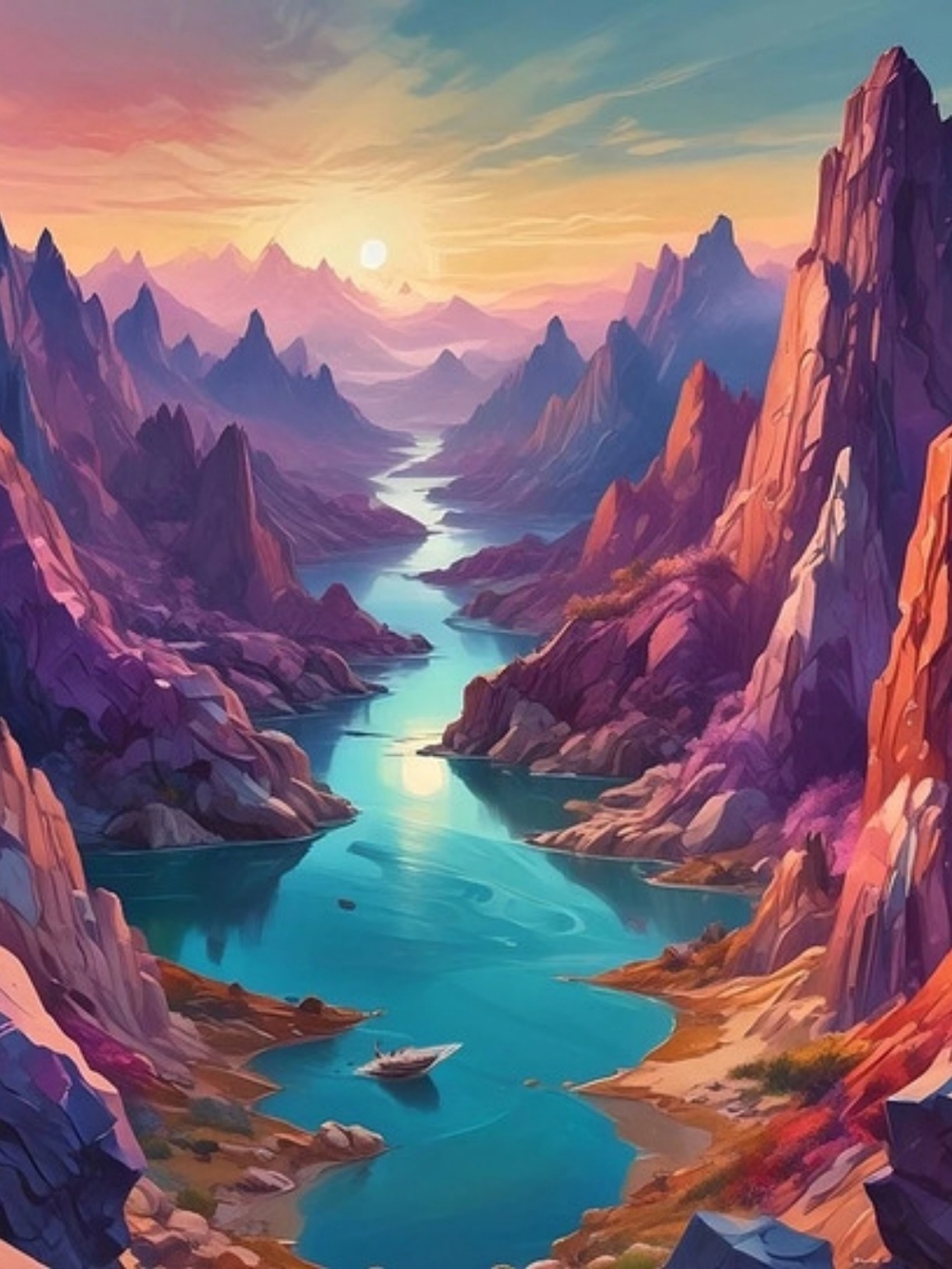 Colorful Mountain Landscape Artwork